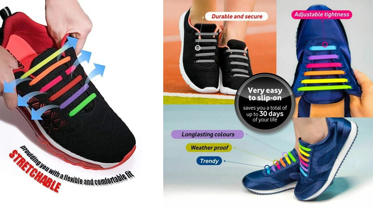 Elastic Silicone Shoe Laces – No Tie Rubber Shoelaces for Trainers & Casual Shoes