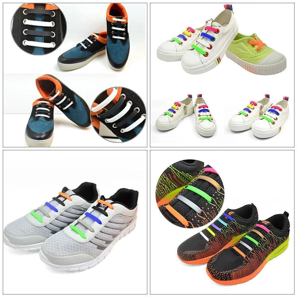 Elastic Silicone Shoe Laces – No Tie Rubber Shoelaces for Trainers & Casual Shoes