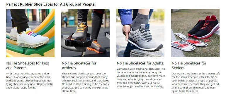 Elastic Silicone Shoe Laces – No Tie Rubber Shoelaces for Trainers & Casual Shoes